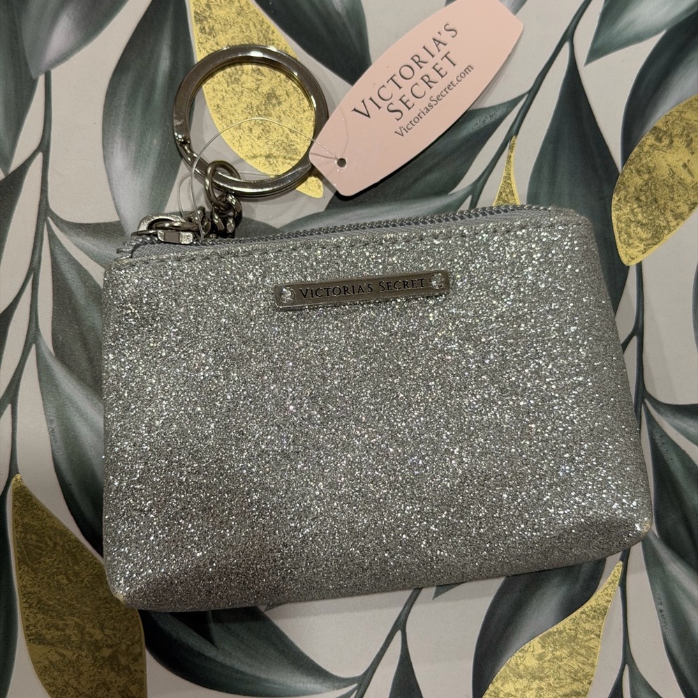 Victoria's Secret Glittery Silver Keychain Pouch. NWT